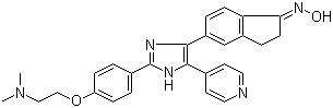 structure of CAS# 405554-55-4, GSK 2118436;5-[2-[4-[2-(Dimethylamino)ethoxy]phenyl]-5-(4-pyridinyl)-1H-imidazol-4-yl]-2,3-dihydro-1H-inden-1-one oxime