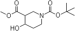 结构式 CAS# 406212-51-9, N-(叔丁氧羰基)-4-羟基哌啶-3-羧酸甲酯