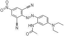 结构式 CAS# 41642-51-7, 分散蓝 165; N-(2-((2,6-二氰基-4-硝基苯基)偶氮)-5-(二乙基氨基)苯基)乙酰胺