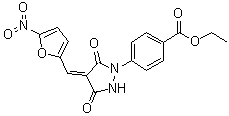 structure of CAS# 418805-02-4, 4-[4-[(5-Nitro-2-furanyl)methylene]-3,5-dioxo-1-pyrazolidinyl]benzoic acid ethyl ester;PYR 41