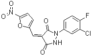 结构式 CAS# 423148-78-1, 1-(3-氯-4-氟苯基)-4-[(5-硝基-2-呋喃基)亚甲基]-3,5-吡唑烷二酮