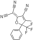 structure of CAS# 436097-14-2, 2-[3-Cyano-4-methyl-5-phenyl-5-(trifluoromethyl)-2(5H)-furanylidene]-propanedinitrile