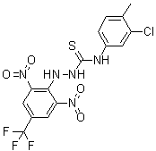 structure of CAS# 436133-68-5, N-(3-Chloro-4-methylphenyl)-2-[2,6-dinitro-4-(trifluoromethyl)phenyl]hydrazinecarbothioamide