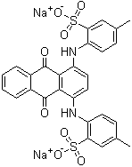 structure of CAS# 4403-90-1, Acid Green 25;C.I. 61570; Alizarin Cyanin Green G; Disodium 2,2'-(9,10-dioxoanthracene-1,4-diyldiimino)bis(5-methylsulphonate)