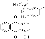 structure of CAS# 4430-18-6, Acid Violet 43;Sodium 4-[(9,10-dihydro-4-hydroxy-9,10-dioxo-1-anthryl)amino]toluene-3-sulphonate