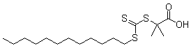 structure of CAS# 461642-78-4, 2-[Dodecylthio(thiocarbonyl)thio]-2-methylpropionic acid;S-1-Dodecyl S'-(alpha,alpha-dimethylacetic acid) trithiocarbonate; S-1-Dodecyl-S'-(alpha,alpha'-dimethyl-alpha''-acetic acid)trithiocarbonate