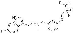 structure of CAS# 467459-31-0, N-[2-(6-Fluoro-1H-indol-3-yl)ethyl]-3-(2,2,3,3-tetrafluoropropoxy)benzylamine;Lu AE 58054