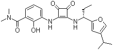 structure of CAS# 473728-58-4, SCH 563705;3-[[3-[(Dimethylamino)carbonyl]-2-hydroxyphenyl]amino]-4-[[(R)-1-(4-isopropylfuran-2-yl)propyl]amino]cyclobut-3-ene-1,2-dione
