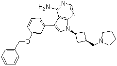structure of CAS# 475489-15-7, GSK 621659A;[5-(3-Benzyloxyphenyl)-7-[cis-3-[(pyrrolidin-1-yl)methyl]cyclobutyl]-7H-pyrrolo[2,3-d]pyrimidin-4-yl]amine