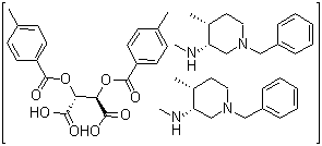 (2R,3R)-2,3-Bis[(4-methylbenzoyl)oxy]butanedioic acid compd. with (3R,4R)-N,4-dimethyl-1-(phenylmethyl)-3-piperidinamine molecular structure (CAS 477600-71-8)