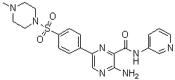 structure of CAS# 486424-20-8, 3-Amino-6-[4-[(4-methyl-1-piperazinyl)sulfonyl]phenyl]-N-3-pyridinyl-pyrazinecarboxamide