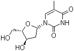 structure of CAS# 50-89-5, Thymidine;1-(2-Deoxy-beta-D-ribofuranosyl)-5-methyluracil; 1-(2-Deoxy-beta-D-ribofuranosyl)thymine; Thymine deoxyriboside; 2'-Deoxythymidine; 5-Methyldeoxyuridine