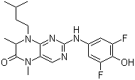 structure of CAS# 501437-28-1, 2-[(3,5-Difluoro-4-hydroxyphenyl)amino]-7,8-dihydro-5,7-dimethyl-8-(3-methylbutyl)-6(5H)-pteridinone