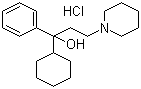 structure of CAS# 52-49-3, Benzhexol hydrochloride;Trihexyphenidyl hydrochloride; 1-Cyclohexyl-1-phenyl-3-(1-piperidyl)propan-1-ol hydrochloride