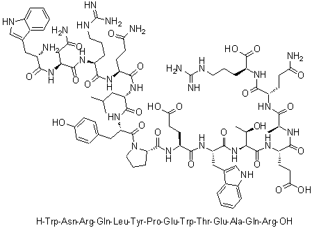 L-Tryptophyl-L-asparaginyl-L-arginyl-L-glutaminyl-L-leucyl-L-tyrosyl-L-prolyl-L-alpha-glutamyl-L-tryptophyl-L-threonyl-L-alpha-glutamyl-L-alanyl-L-glutaminyl-L-arginine molecular structure (CAS 528554-82-7)