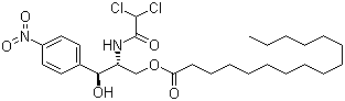 structure of CAS# 530-43-8, Chloramphenicol palmitate;(2R,3R)-2-[(2,2-Dichloroacetyl)amino]-3-hydroxy-3-(4-nitrophenyl)propyl hexadecanoate