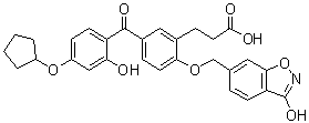 3-[5-[4-(Cyclopentyloxy)-2-hydroxybenzoyl]-2-[(3-hydroxy-1,2-benzisoxazol-6-yl)methoxy]phenyl]propionic acid molecular structure (CAS 530141-72-1)
