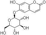 structure of CAS# 531-75-9, Esculin;6-(beta-D-Glucopyranosyloxy)-7-hydroxy-2H-1-benzopyran-2-one; 6,7-Dihydroxycoumarin 6-glucoside; 6-(beta-D-Glucopyranosyloxy)-7-hydroxy-2H-1-benzopyran-2-one