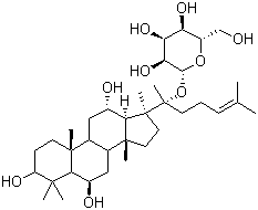 structure of CAS# 53963-43-2, Ginsenoside F1;(3b,6a,12b)-3,6,12-Trihydroxydammar-24-ene-20-yl beta-D-glucopyranoside