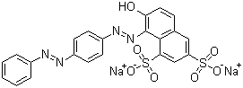 结构式 CAS# 5413-75-2, 酸性红 73; 6-羟基-5-(4-苯基偶氮苯基偶氮)萘-2,4-二磺酸钠
