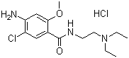 structure of CAS# 54143-57-6, Metoclopramide hydrochloride ;4-Amino-5-chloro-N-(2-diethylaminoethyl)-2-methoxybenzamide hydrochloride