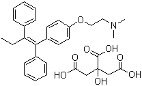 结构式 CAS# 54965-24-1, 枸橼酸他莫昔芬; (Z)-N,N-二甲基-2-[4-(1,2-二苯基-1-丁烯基)苯氧基]-乙胺枸橼酸盐