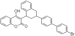 structure of CAS# 56073-10-0, Brodifacoum;3-(3-(4'-Bromo-(1,1'-biphenyl)-4-yl)-1,2,3,4-tetrahydro-1-naphthyl)-4-hydroxy-2H-1-benzopyran-2-one; 3-(3-(4'-Bromo-(1,1'-biphenyl)-4-yl)-1,2,3,4-tetrahydro-1-napthalenyl)-4-hydroxycoumarin
