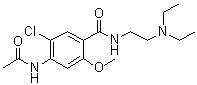 structure of CAS# 5608-13-9, N-[2-(Diethylamino)ethyl]-2-methoxy-4-acetamido-5-chlorobenzamide;N-Acetylmetoclopramide