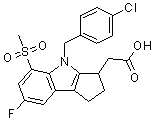 结构式 CAS# 571170-81-5, 4-[(4-氯苯基)甲基]-7-氟-1,2,3,4-四氢-5-(甲基磺酰基)-环戊二烯并[b]吲哚-3-乙酸