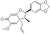 结构式 CAS# 57457-99-5, (2R,3S,3aS)-2-(1,3-苯并二氧戊环-5-基)-3,3a-二氢-5-甲氧基-3-甲基-3a-(2-丙烯-1-基)-6(2H)-苯并呋喃酮
