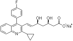 structure of CAS# 574705-92-3, Pitavastatin sodium;(3R,5S,6E)-7-[2-Cyclopropyl-4-(4-fluorophenyl)-3-quinolinyl]-3,5-dihydroxy-6-heptenoic acid sodium salt