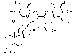 structure of CAS# 58543-17-2, Rebaudioside B;(4alpha)-13-[(O-beta-D-Glucopyranosyl-(1→2)-O-[beta-D-glucopyranosyl-(1→3)]-beta-D-glucopyranosyl)oxy]kaur-16-en-18-oic acid; Stevioside a4