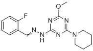 N-[(2-fluorophenyl)methylideneamino]-4-methoxy-6-piperidin-1-yl-1,3,5-triazin-2-amine molecular structure (CAS 5866-56-8)