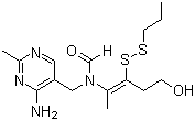 structure of CAS# 59-58-5, Prosultiamine;Vitamin B1 propyl disulfide; N-(4-Amino-2-methylpyrimidin-5-ylmethyl)-N-(4-hydroxy-1-methyl-2-propyldithiobut-1-enyl)formamide