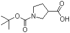 结构式 CAS# 59378-75-5, 1-Boc-吡咯烷-3-甲酸; 1-叔丁氧羰基吡咯烷-3-甲酸
