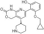 structure of CAS# 600734-02-9, Bay 65-1942 (free base);7-[2-(Cyclopropylmethoxy)-6-hydroxyphenyl]-1,4-dihydro-5-(3S)-3-piperidinyl-2H-pyrido[2,3-d][1,3]oxazin-2-one