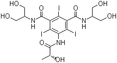 structure of CAS# 60166-93-0, Iopamidol;(S)-N,N'-Bis(1,3-dihydroxypropan-2-yl)-5-[[(2S)-2-hydroxypropanoyl]amino]-2,4,6-triiodobenzene-1,3-dicarboxamide