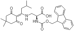 structure of CAS# 607366-20-1, Fmoc-3-[[1-(4,4-Dimethyl-2,6-dioxocyclohexylidene)-3-methylbutyl]amino]-L-alanine;3-[[1-(4,4-Dimethyl-2,6-dioxocyclohexylidene)-3-methylbutyl]amino]-N-[(9H-fluoren-9-ylmethoxy)carbonyl]-L-alanine