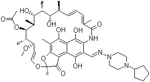 structure of CAS# 61379-65-5, Rifapentine;3{[(4-Cyclopentyl-1-piperazinyl)imino]methyl}rifamycin