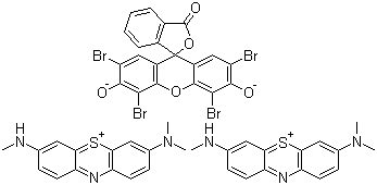 structure of CAS# 62298-42-4, Azure B eosinate;3-(Dimethylamino)-7-(methylamino)phenothiazin-5-ium 2',4',5',7'-Tetrabromo-3',6'-dihydroxyspiro[isobenzofuran-1(3H)-9'-[9H]xanthen]-3-one (2:1)
