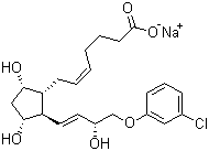 结构式 CAS# 62561-03-9, 氯前列烯醇钠; (5Z)-7-[(1R,2R,3R,5S)-2-[(1E,3R)-4-(3-氯苯氧基)-3-羟基-1-丁烯-1-基]-3,5-二羟基环戊基]-5-庚烯酸钠盐