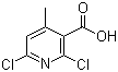 structure of CAS# 62774-90-7, 2,6-Dichloro-4-methyl-3-pyridinecarboxylic acid