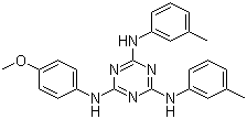 structure of CAS# 628725-21-3, 2,4-Bis(3-methylphenylamino)-6-(4-methoxyphenylamino)-1,3,5-triazine;N-(4-Methoxyphenyl)-N',N''-di(3-methylphenyl)-2,4,6-triamino-1,3,5-triazine