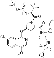 structure of CAS# 630420-16-5, Asunaprevir;BMS 650032; (1R,2S)-N-[(1,1-Dimethylethoxy)carbonyl]-3-methyl-L-valyl-(4R)-4-[(7-chloro-4-methoxy-1-isoquinolinyl)oxy]-L-prolyl-1-amino-N-(cyclopropylsulfonyl)-2-ethenylcyclopropanecarboxamide