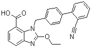 结构式 CAS# 632322-61-3, 1-[(2'-氰基-1,1'-联苯-4-基)甲基]-2-乙氧基-7-苯并咪唑羧酸