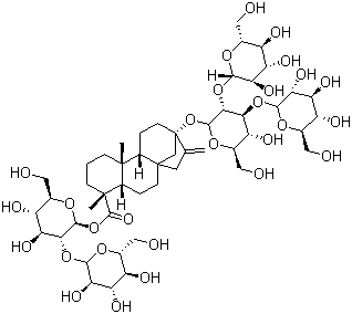 structure of CAS# 63279-13-0, Rebaudioside D;(4alpha)-13-[(O-beta-D-Glucopyranosyl-(1-2)-O-[beta-D-glucopyranosyl-(1-3)]-beta-D-glucopyranosyl)oxy]kaur-16-en-18-oic acid 2-O-beta-D-glucopyranosyl-beta-D-glucopyranosyl ester