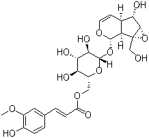 structure of CAS# 64461-95-6, Picroside III;(1aS,1bS,2S,5aR,6S,6aS)-1a,1b,2,5a,6,6a-Hexahydro-6-hydroxy-1a-(hydroxymethyl)oxireno[4,5]cyclopenta[1,2-c]pyran-2-yl beta-D-glucopyranoside 6-[(2E)-3-(4-hydroxy-3-methoxyphenyl)-2-propenoate]