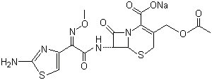 structure of CAS# 64485-93-4, Cefotaxime sodium;Claforan; CTX; [6R-[6alpha,7beta(z)]]-3-[(Acetyloxy)methyl]-[[(2-amine-4-thiazolyl)(methoxyimino)acetyl]amino]-8-oxo-5-thia-1-azabicyclo[4,2,0]oct-2-ene-2-carboxylic acid monosodium salt
