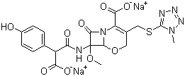 structure of CAS# 64953-12-4, Latamoxef sodium;Moxalactam sodium salt; Disodium 7-[[carboxylato(4-hydroxyphenyl)acetyl]amino]-7-methoxy-3-[[(1-methyl-1H-tetrazol-5-yl)thio]methyl]-8-oxo-5-oxa-1-azabicyclo[4.2.0]oct-2-ene-2-carboxylate
