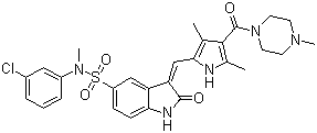 structure of CAS# 658084-23-2, SU 11274;N-(3-Chlorophenyl)-N-methyl-3-[[3,5-dimethyl-4-[(4-methylpiperazin-1-yl)carbonyl]-1H-pyrrol-2-yl]methylene]-2-oxo-2,3-dihydro-1H-indole-5-sulfonamide